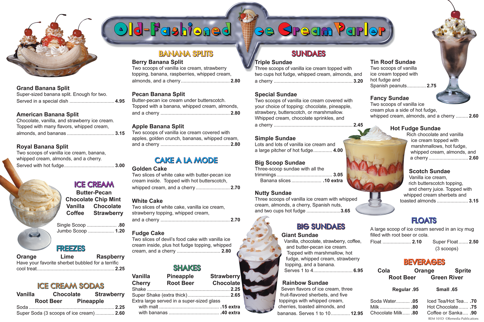 Menu Math OldFashioned Ice Cream Parlor (6 Extra Menus)